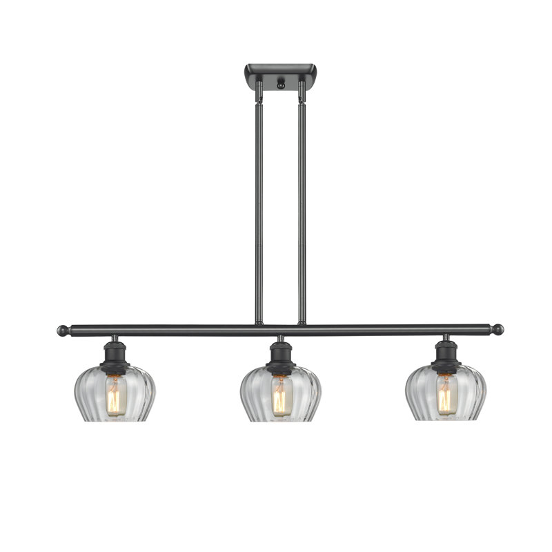 Luminaire suspendu linéaire à 3 lumières pour îlot de cuisine Patrina, Noir mat, Transparent, Ampoule DEL 6 watts Vinage