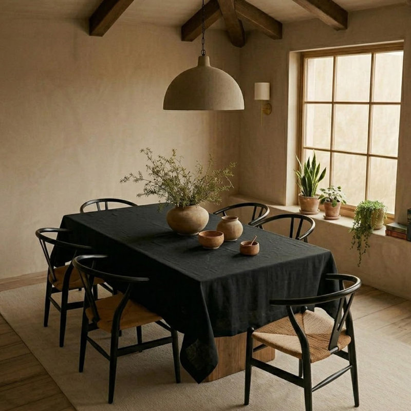 Diana - 100% Pure Linen Tablecloth, 120" L x 60" W, Black, Solid Color