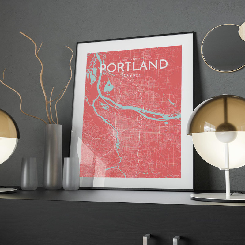 Portland City Map In Maritime - No Frame Print, 24cm H x 18cm W x 0.05cm D