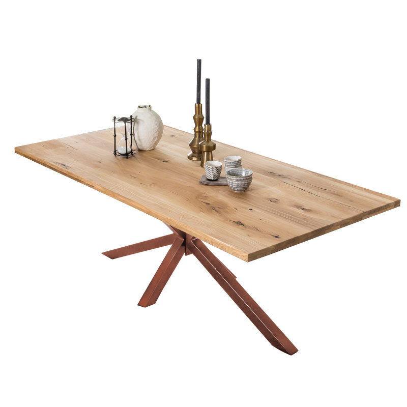 Isaac Oak Solid Wood Top Metal Base Dining Table, Antique brown, 76cm H x 240cm L x 100cm W