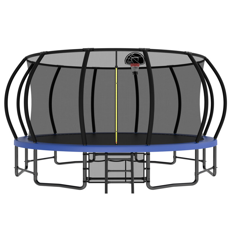 Trampoline 15 pi avec panier de basketball - Trampolines récréatives avec échelle, sac à chaussures et revêtement antirouille galvanisé