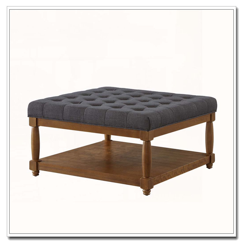 Upholstered Tufted Linen Ottoman Coffee Table, Square, Charcoal11