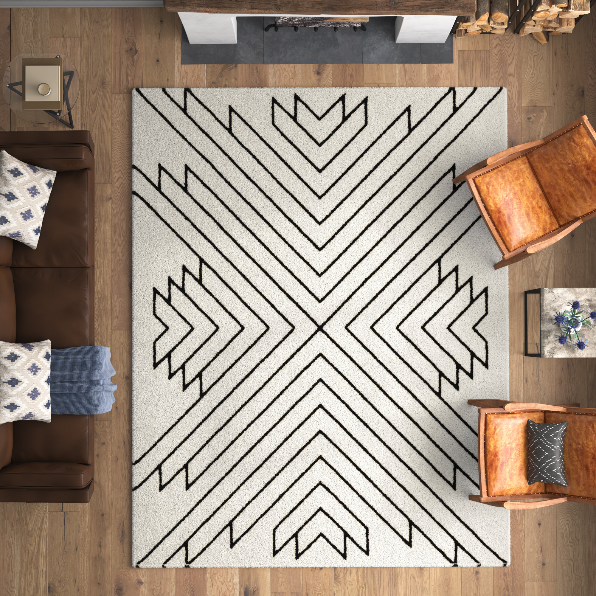 Union Rustic Gorka Performance Black/White Rug