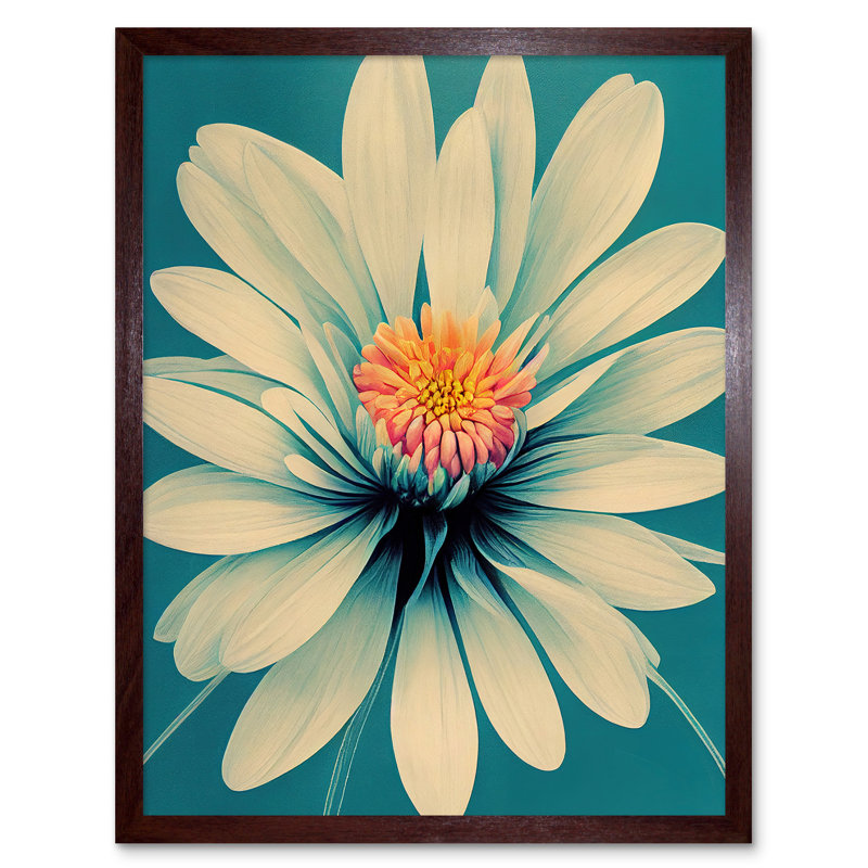 Chrysanthemum Floral Bloom Macro Flower - Print, 43cm H x 33cm W, Brown Framed Paper