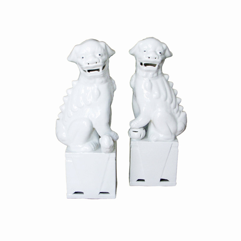 Sitting Foo Dog Figurine, 11" H x 3.5" W x 0.5" D, White