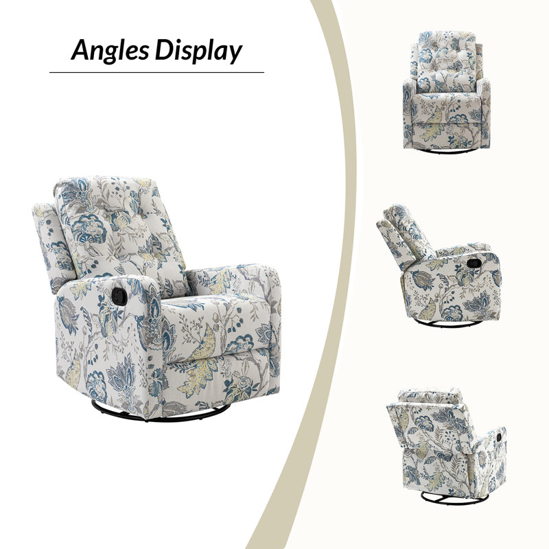 Julien 27.2'' Wide Floral Swivel Rocker Manual Recliner with Wingback, Blue Polyester Blend