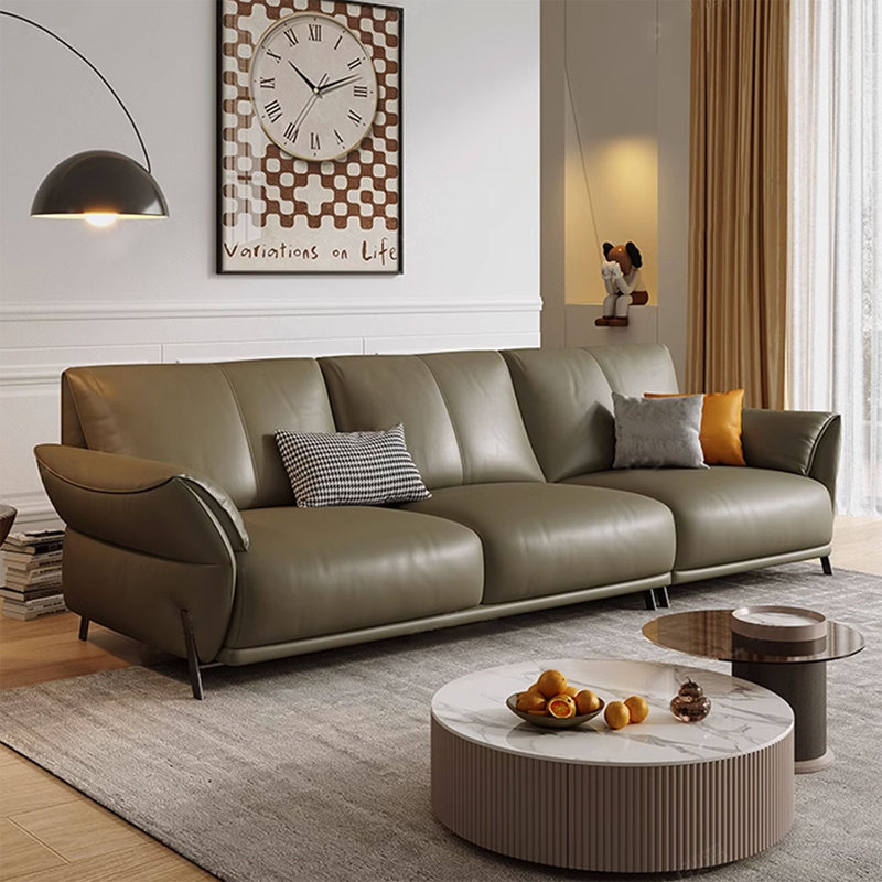 Canapé modulaire vert en cuir véritable, H 32,28 po x l 110,24 po x P 36,61 po, Vert