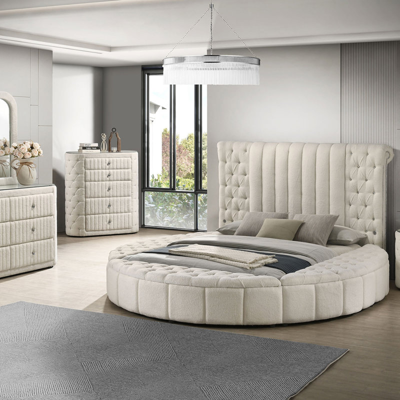 Upholstered Eastern King Round Storage Bed