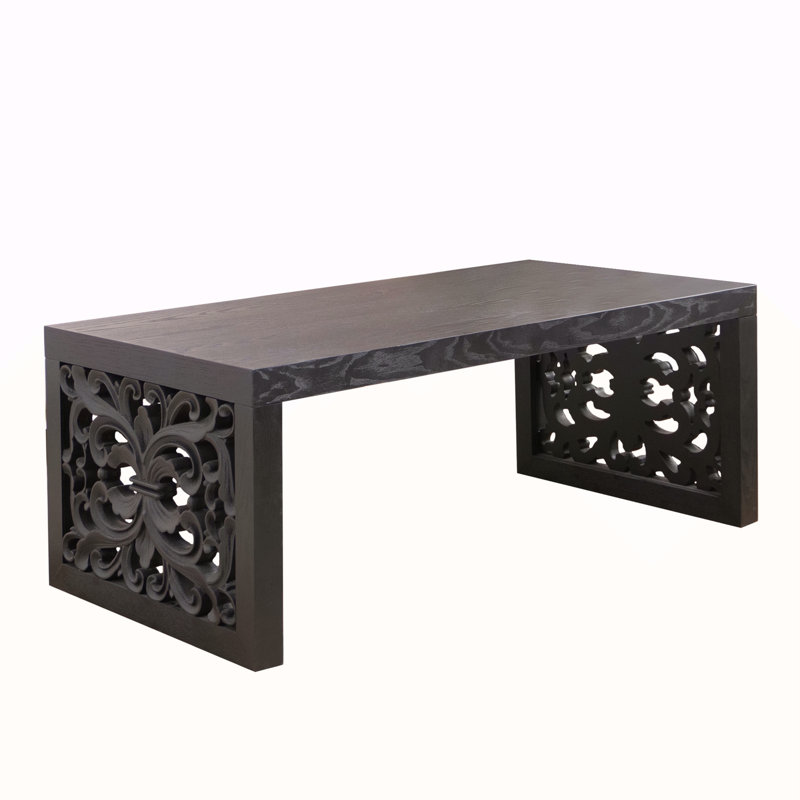 47.2" Solid Black Carved Wood Coffee Table
