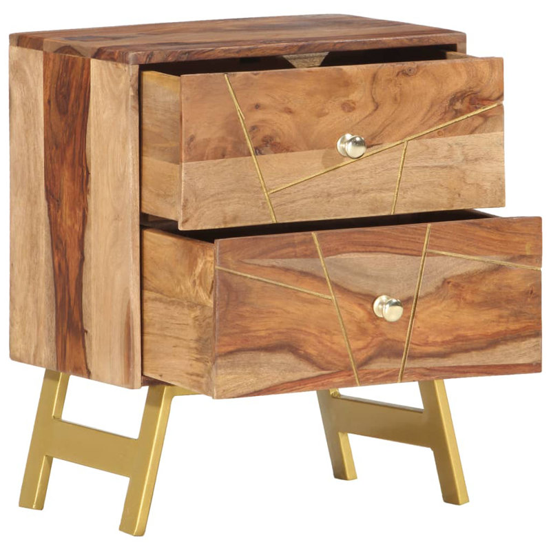 Keiran 15.7'' W Wood Nightstand, Brown/Gold