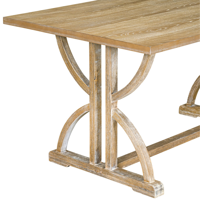 6 tables de salle à manger avec une touche rétro - bois naturel délavé, 4 chaises et 1 banc pour manger chic et élégant