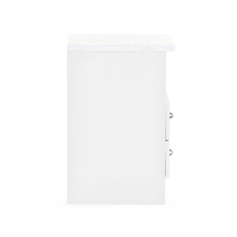 White Engineered Wood Modern 2-Drawer Nightstand with Open Shelf