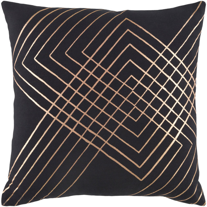 Crescent Cotton Throw Pillow Cover, 20" H x 20" W, Cream/Metallic - Copper, Down Blend