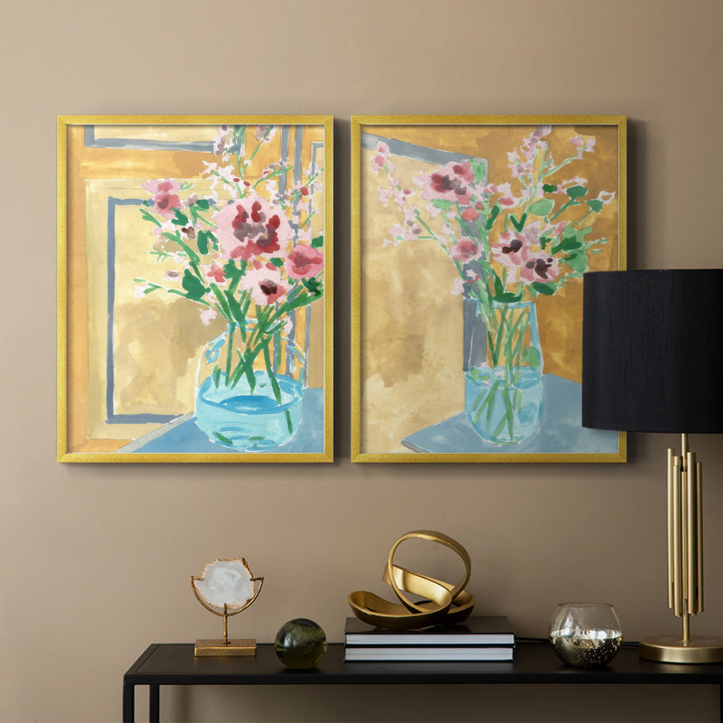 Fleurs en bouteille I - reproduction encadrée de qualité supérieure - prête à être accrochée - aucun clou requis - aucun clou requis