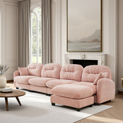 Sectional L Shaped Couch With Ottoman, Chenille Sofa