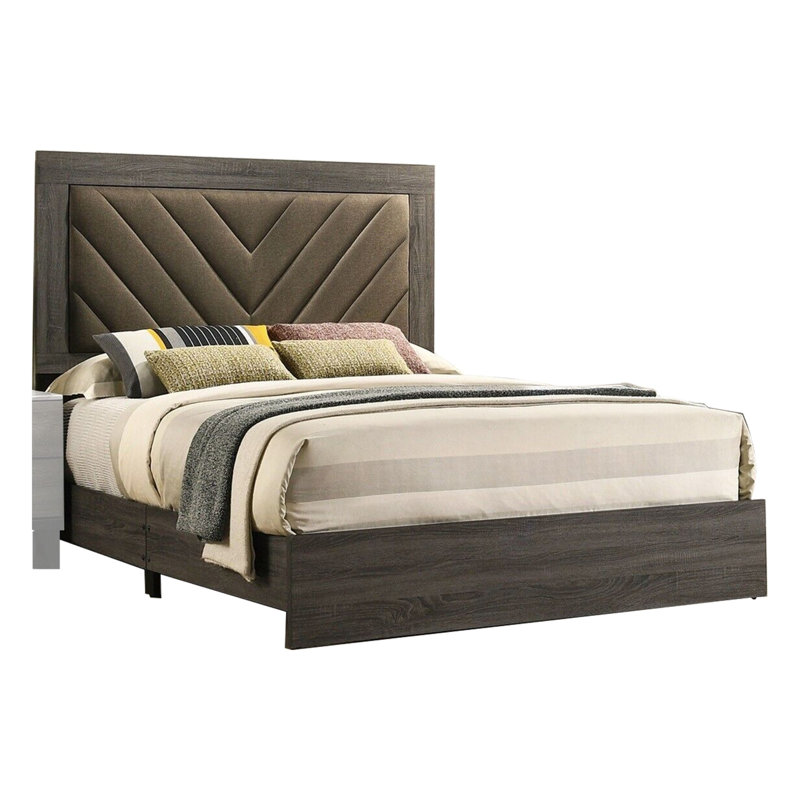 Upholstered Platform Bed, California King, Gray/Cream