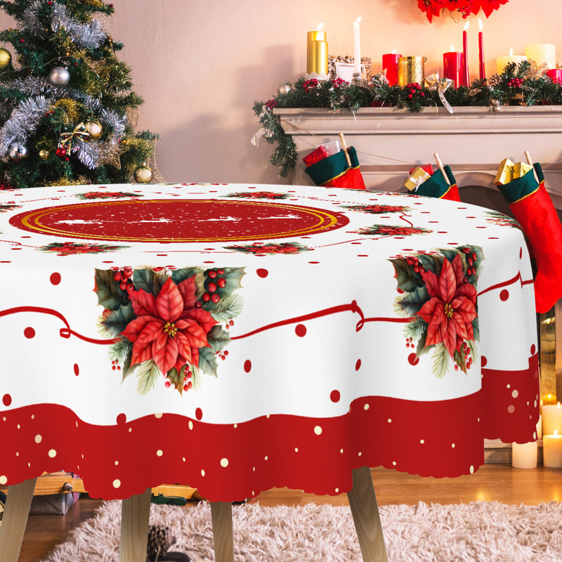 1pc round/rectangular polyester Lethea, Christmas Lethea with pine, snowman, truck, embosed edge, Christmas decorations for dining table, festival party holiday table decoration, perfect festival gift