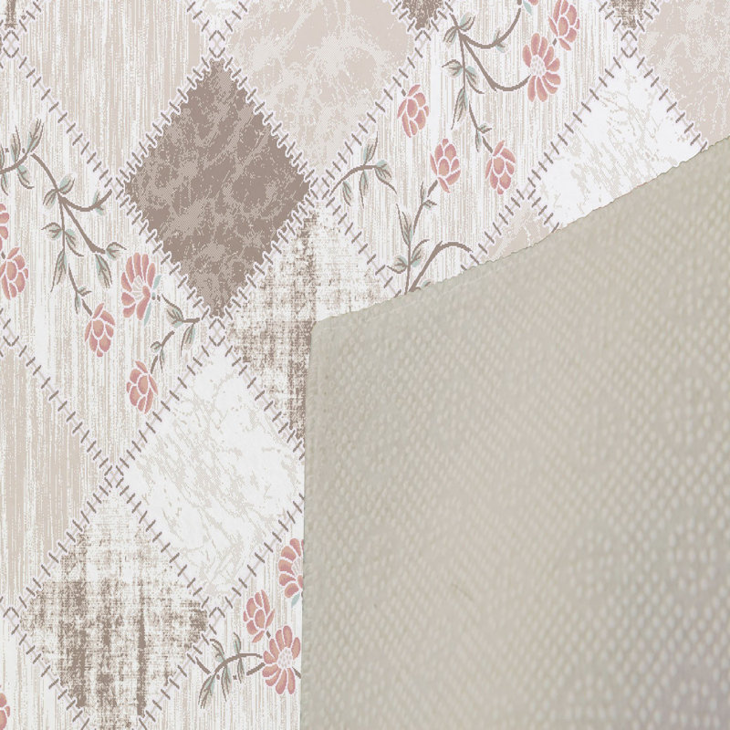 Tapis rose / beige en polyester tissé à la machine Essence, Rectangle 5 pi 3 po x 7 pi 7 po
