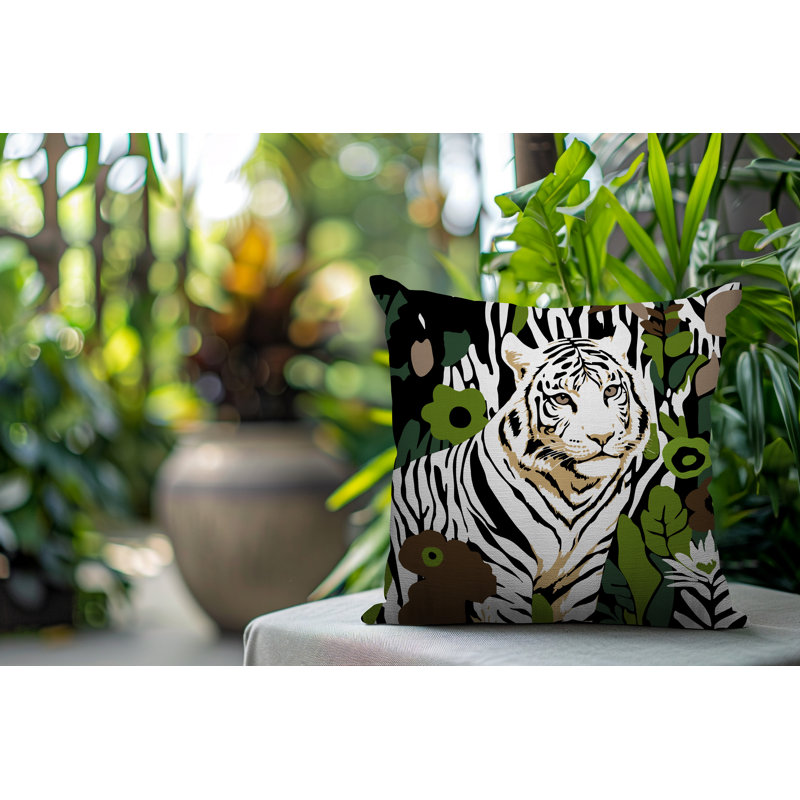 Oreiller carré réversible intérieur / extérieur Wilo Tiger, H 16 po x l 16 po, Noir