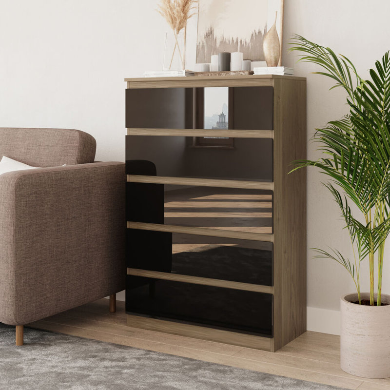 Amardev Wood Rectangle Accent Cabinet, Oak/Black