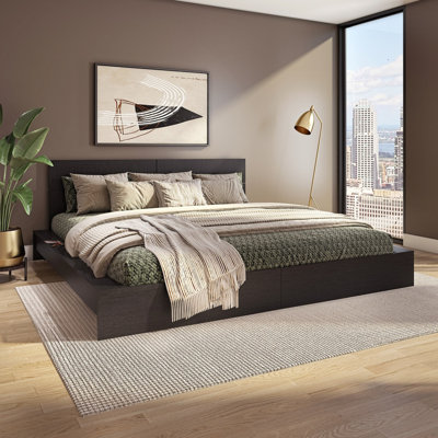 ZEN OMEGA - Lit plateforme avec tête de lit - Assemblage facile, aucun sommier requis