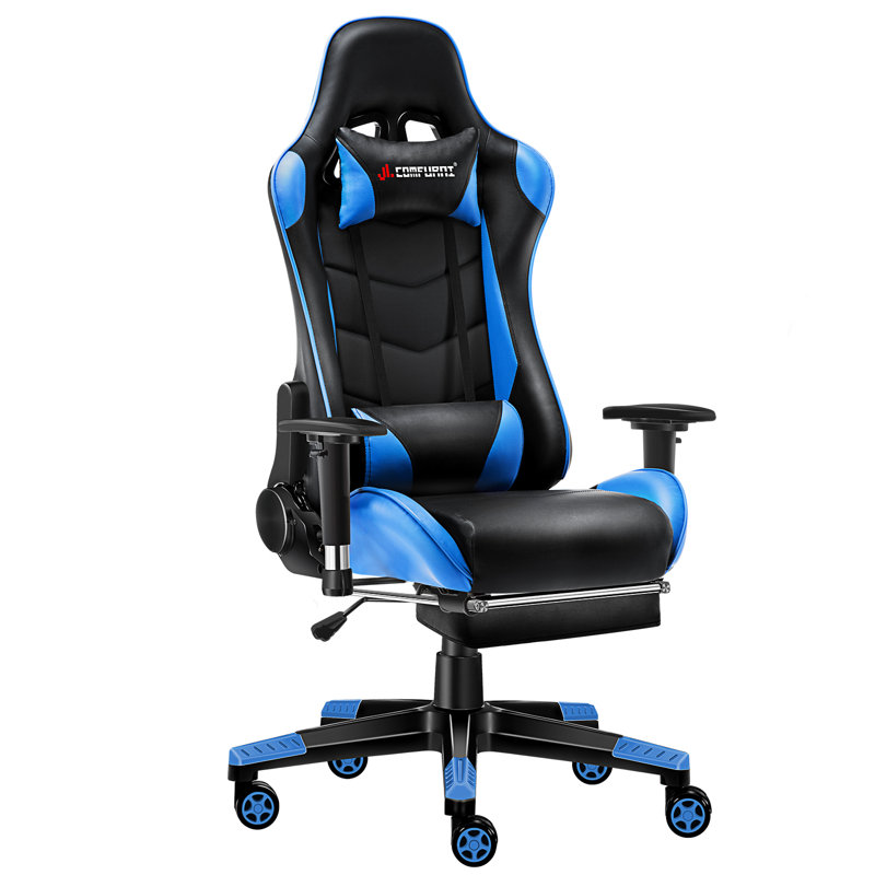 JL Comfurni JD-S0 Adjustable Armrest and Adjustable Headrest PC & Racing Game Chair, Black/Blue