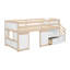 LIT BASSE EN BOIS MASSIF BASSE TAILLE MOYENNE AVEC escalier, tablette et tablette pour couleur crème et blanc