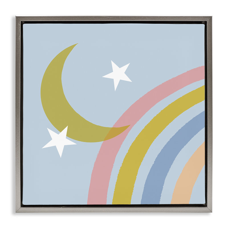 «Rainbow And Moon Shape Floater» par Tina Finn, Cadre flottant gris lustré, H 25 po x l 25 po