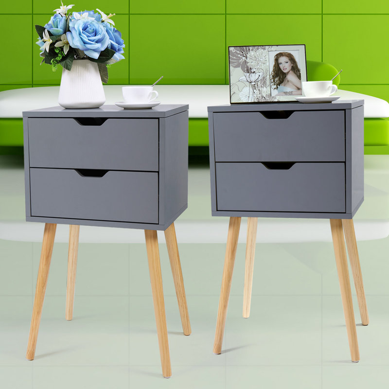 Coldiron Drawer Mid-Century Nightstand, Gray
