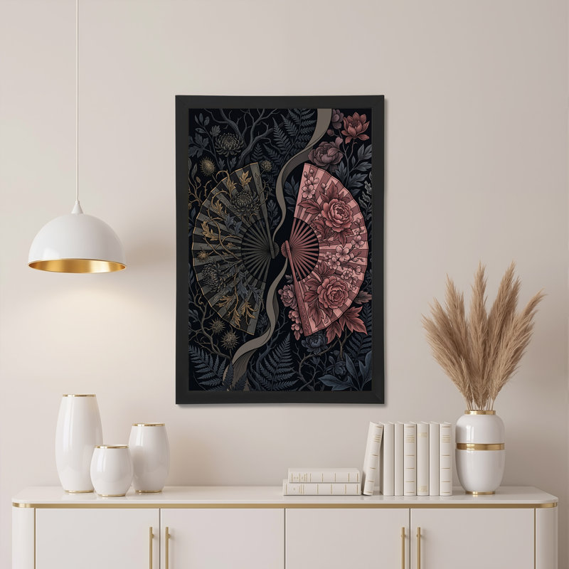 Art floral sur toile rose et gris sur fond sombre, 24"H x 16"W