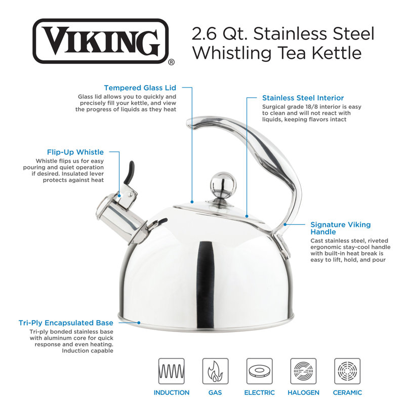 Viking 2.6-Quart Mirror Finish Stainless Steel Whistling Kettle