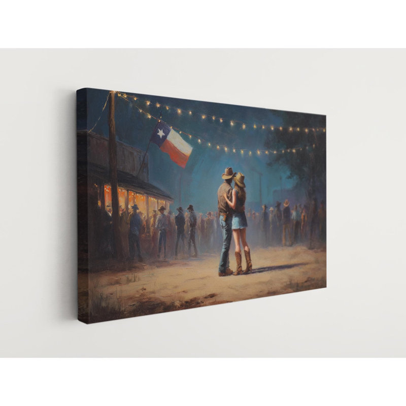 «Texas Night Dance», art sur toile «Couple de cowboy romantique», impression «Rustic Country Love», H 40 po x l 60 po