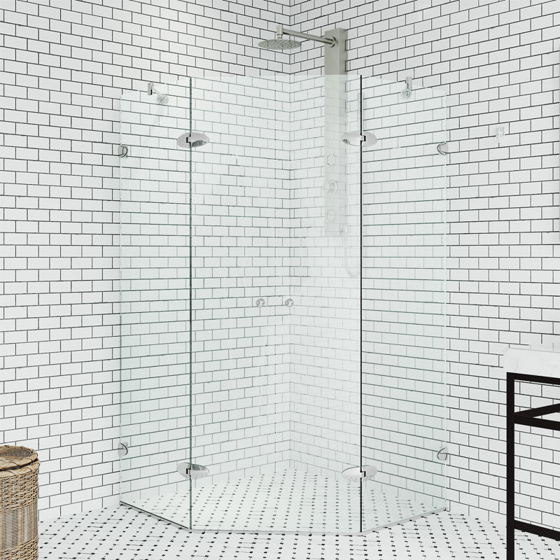 Gemini 40" W x 40" D x 73" H Hinged Frameless Shower Enclosure with 3/8  Clear Glass, Chrome