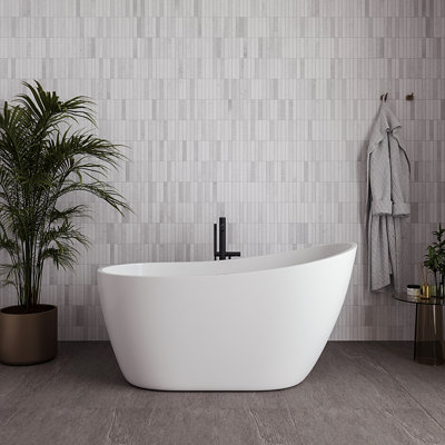 Baignoire autoportante blanche lustrée 55 "avec drain interne Streamline