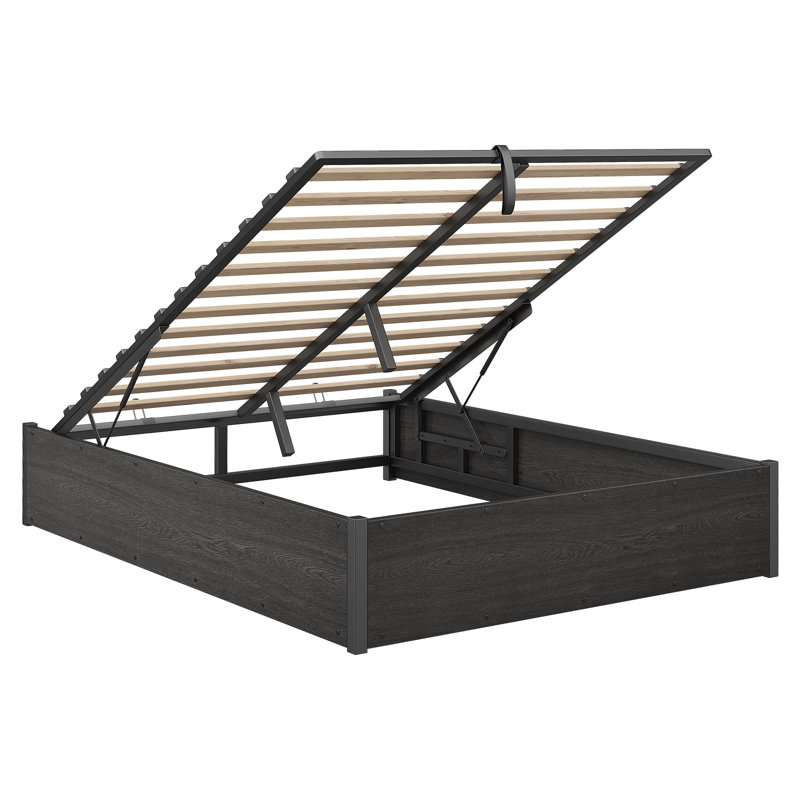 Ensemble de chambre à coucher de ferme 3 pièces avec cadre de lit de rangement grand format et 2 tables de chevet, noir, Noir