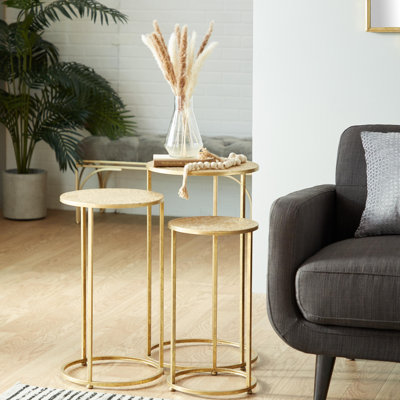 Bojanovice Metal Nesting Gold Side End Accent Table with Textures Tops Set
