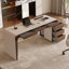 Bureau rectangulaire en bois manufacturé beige et brun noisette avec 6 tiroirs-1865267090-1865267182