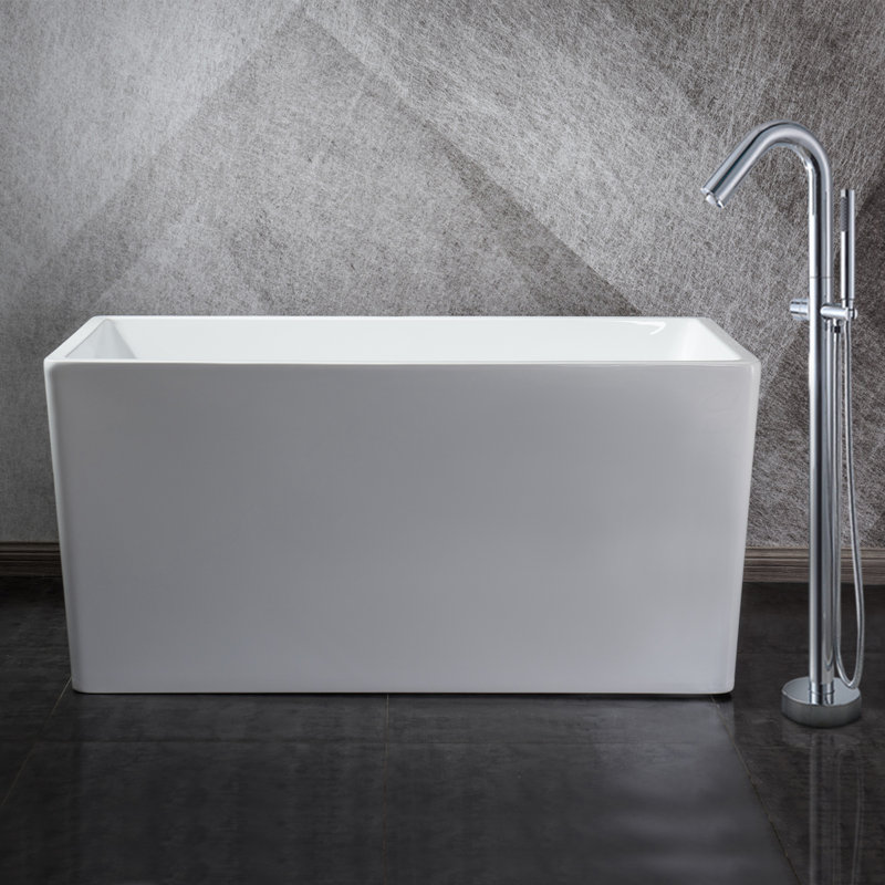 Topcraft 43" x 27.5" Freestanding Acrylic Soaking Bathtub, Modern Matte White Freestanding Tub for Bathroom