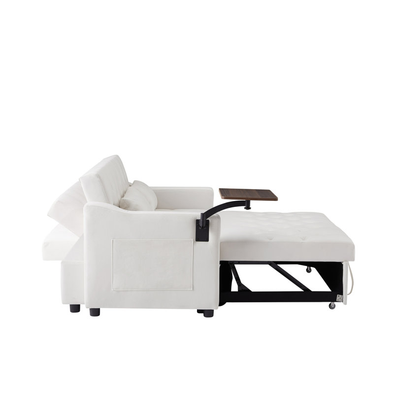 Canapé-lit en velours blanc crème