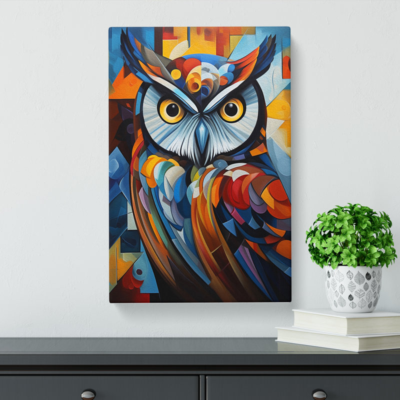 Owl Cubism - Wrapped Canvas, 50cm H x 35cm W x 3cm D