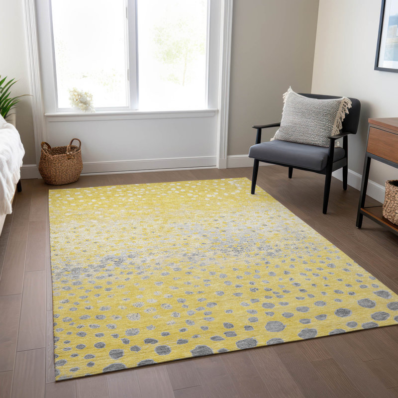 Machine Washable Indoor/Outdoor Christain ACN1370 Yellow Rug, Rectangle 8' x 10'