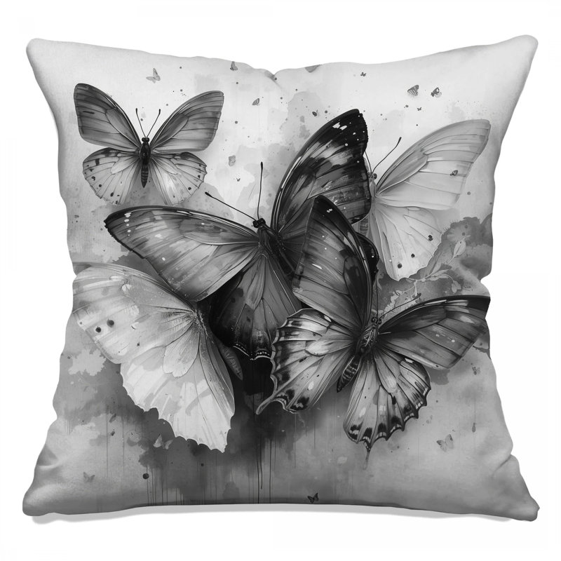 Monochrome Butterflies Art Double Sided Throw Pillows, 18 x 18 inches