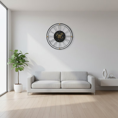 Large Gear Wall Clock With Roman Numerals, Black/Gold, 31.5X3x31.5 Inches | Gift Idea
