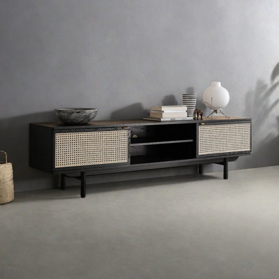 Black rattan weaving design TV cabinet