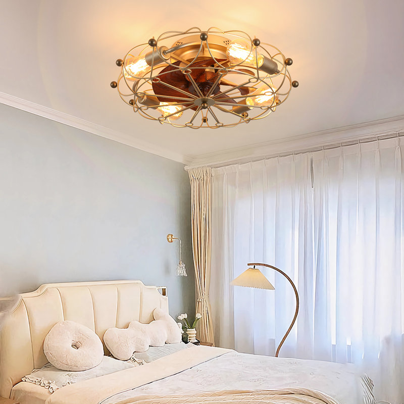 19.7" Low Profile Farmhouse Caged Ceiling Fan Light with Reversible Blades and Remote Control for Living room, Bedroom and Kitchen