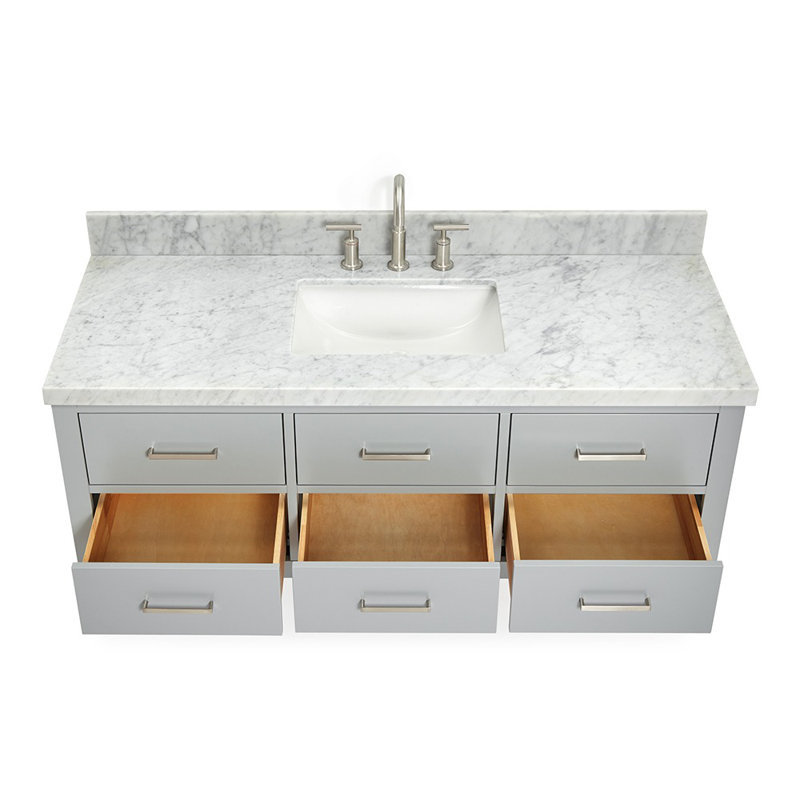 Ensemble de meuble-lavabo simple mural 55 po Macolm, Gris, Nickel brossé