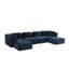 Canapé modulaire bleu en velours côtelé avec 2 repose-pieds mobiles, siège profond et canapé capitonné 4 places sans assemblage requis