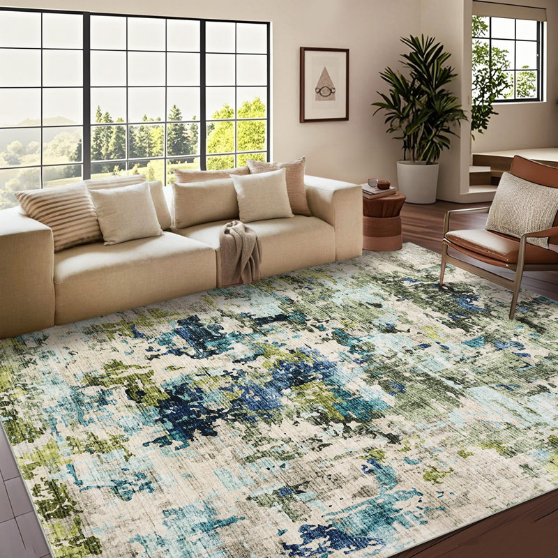 Abstract Machine Washable Rug with Rubber Backing for Living Room Modern Non-Slip Dining Room Rug Easy-Cleaning Floor Carpet for Bedroom Hallway Kitchen