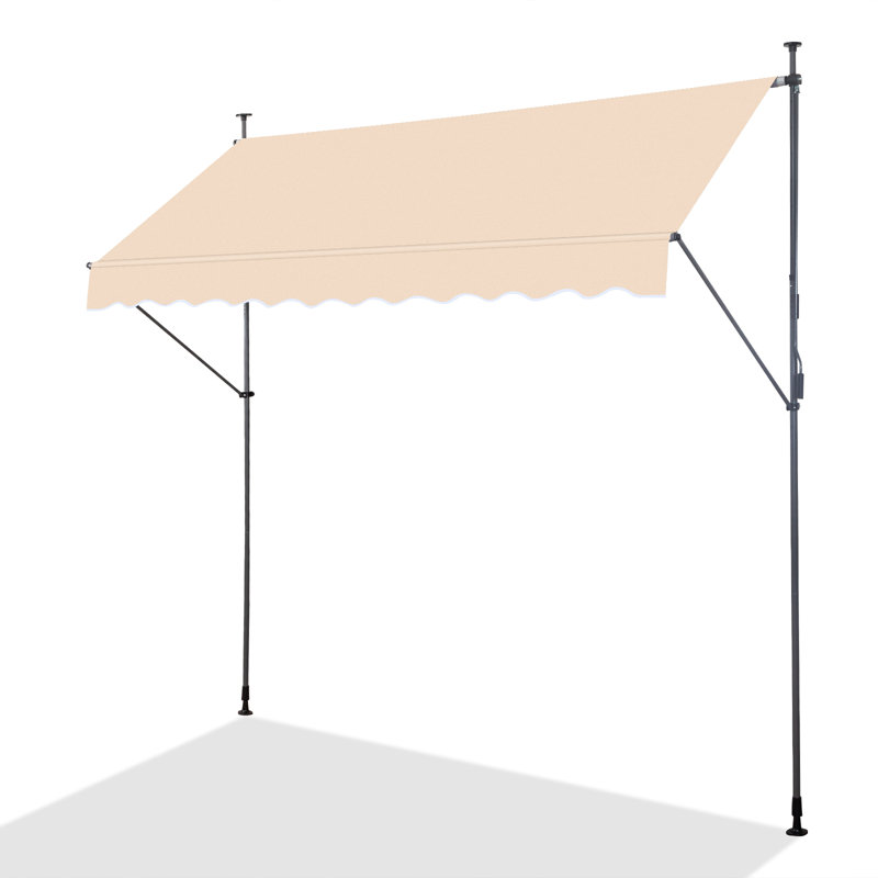 Metal And Polyester Retractable Awning, Beige, 118" H x 118" W x 47.2" D