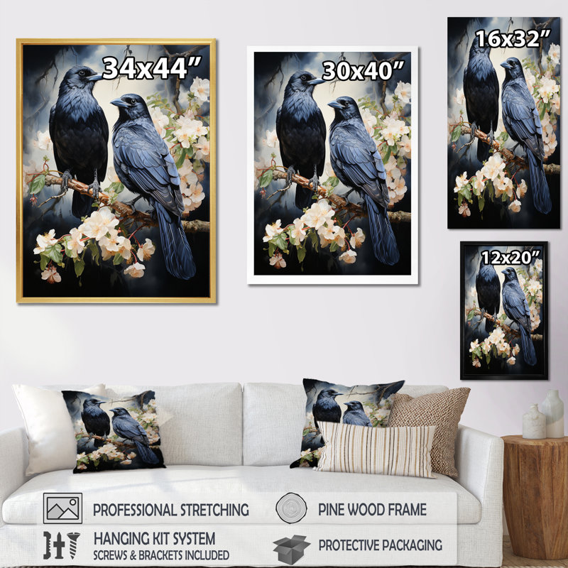 Xavius Corbeau majestueux monochrome II - art mural Corbeau, Cadre simple noir, H 32 po x l 24 po x P 1 po